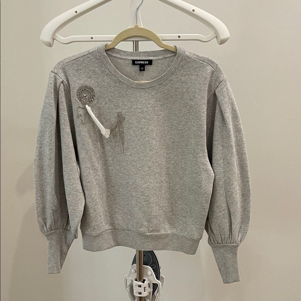 Express Light Gray Women's Crew Neck Sweater